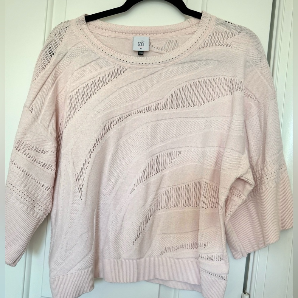CAbi Top Women Medium Pink Zebra Striped Boxy Crewneck Cotton Knit‎ Casual EUC